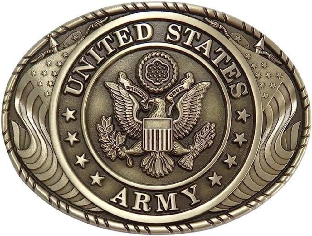 3138 US ARMY Crest Double USA Flag Solid Brass Buckle Made In USA